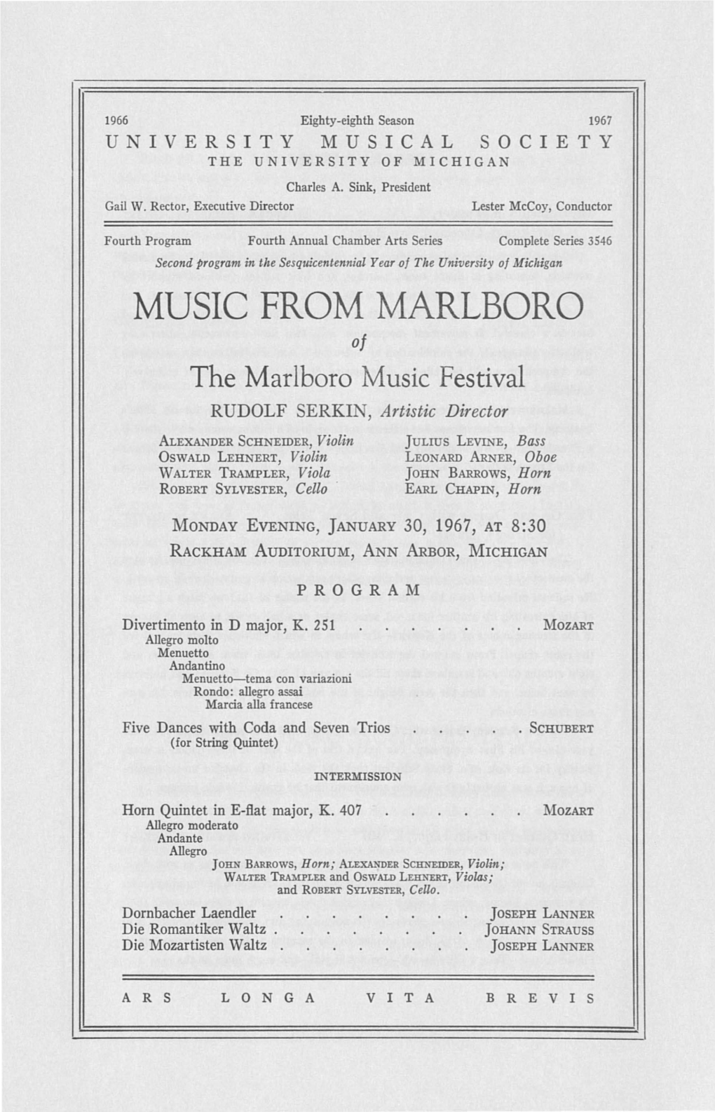 MUSIC from MARLBORO of the Marlboro Music Festival RUDOLF SERKIN, Artistic Director