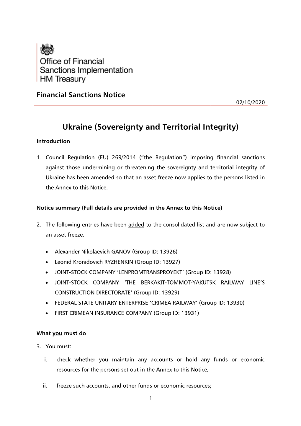 Ukraine (Sovereignty and Territorial Integrity)