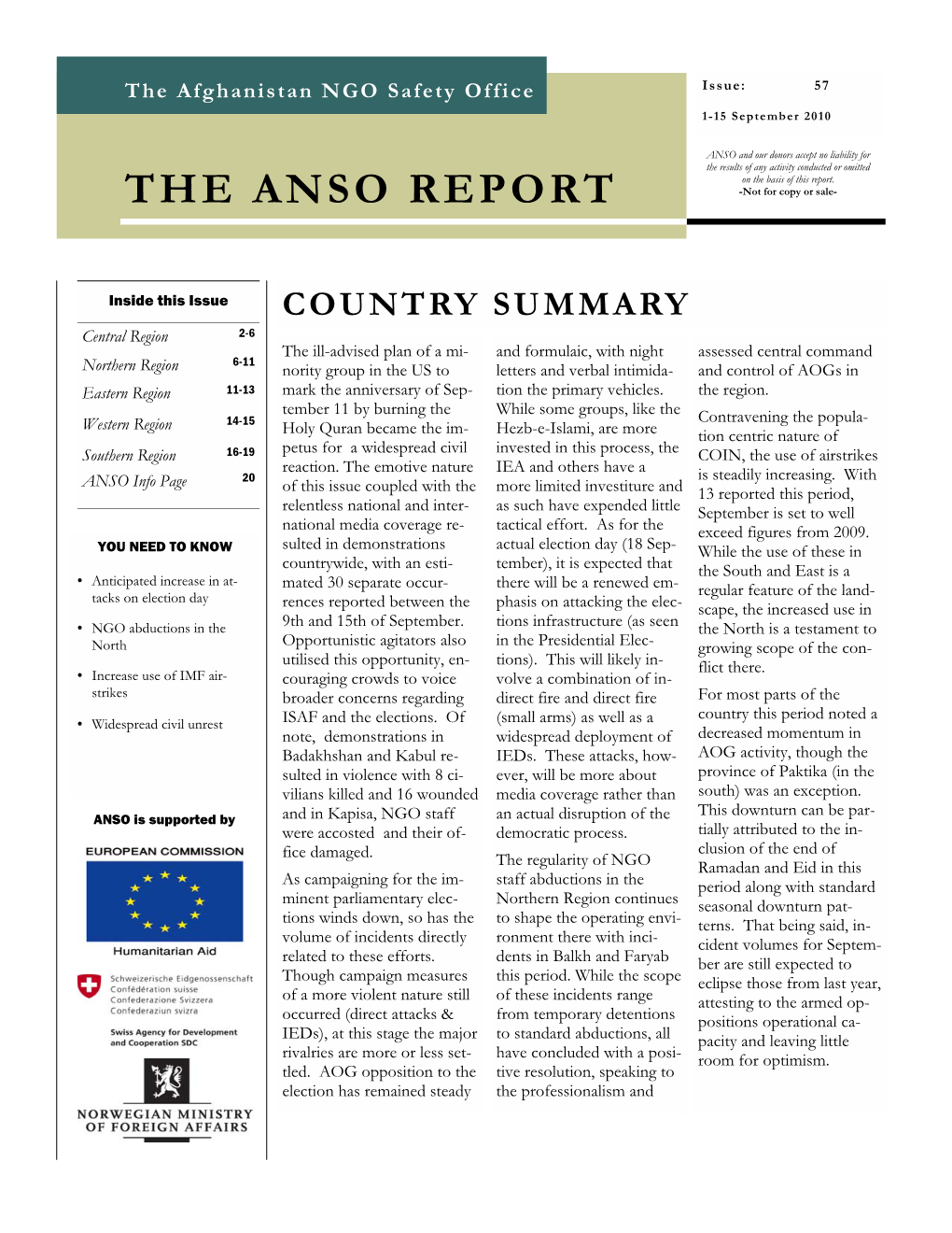 The ANSO Report (1-15 Sepember 2010)