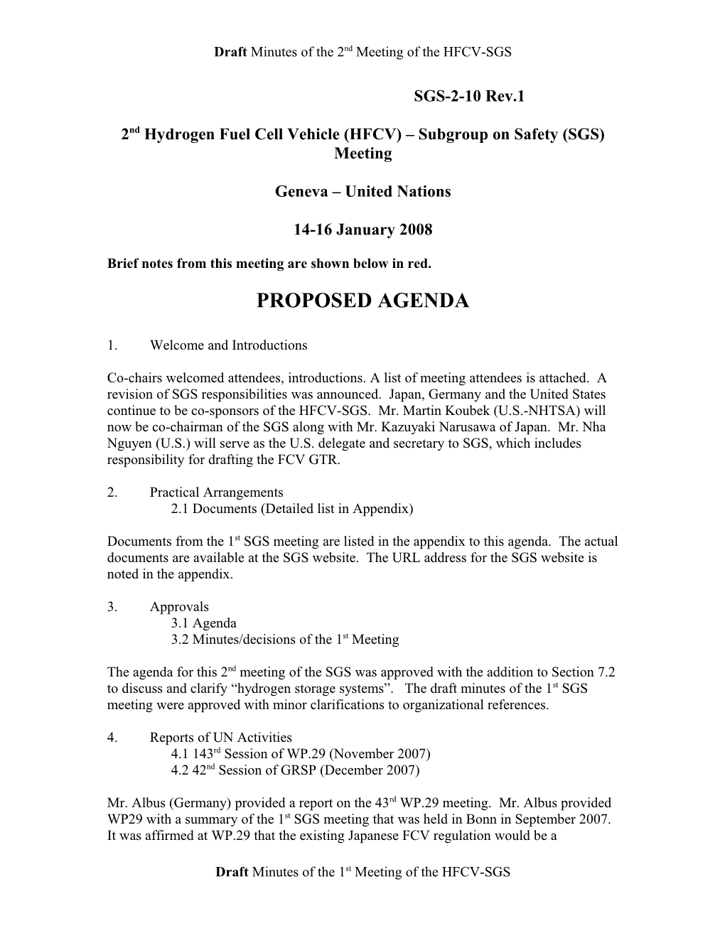 2Nd Hydrogen Fuel Cell Vehicle (HFCV) Subgroup on Safety (SGS) Meeting