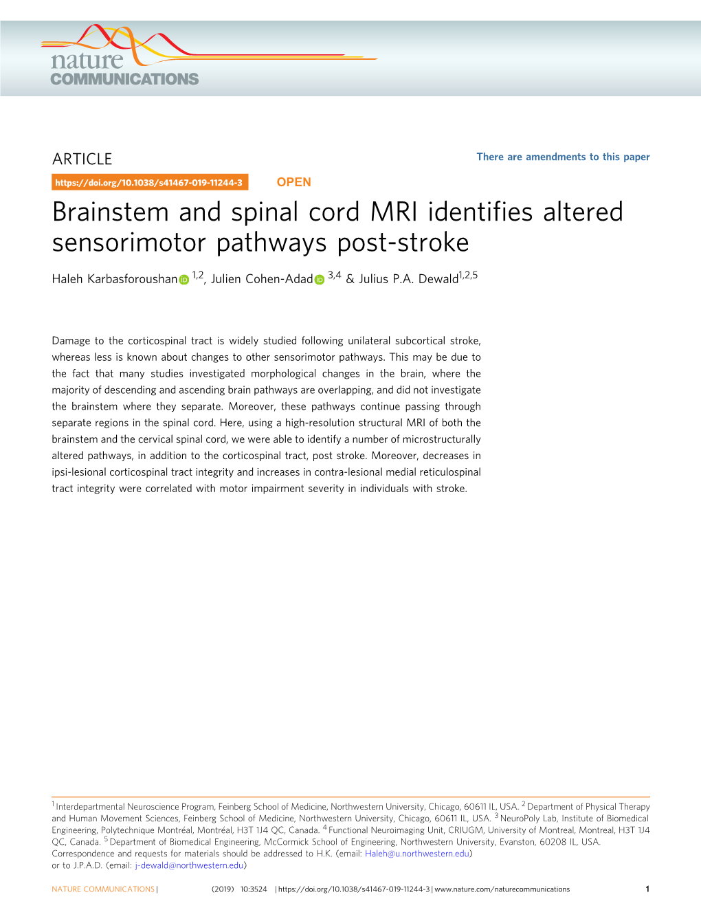 Brainstem and Spinal Cord MRI Identifies Altered