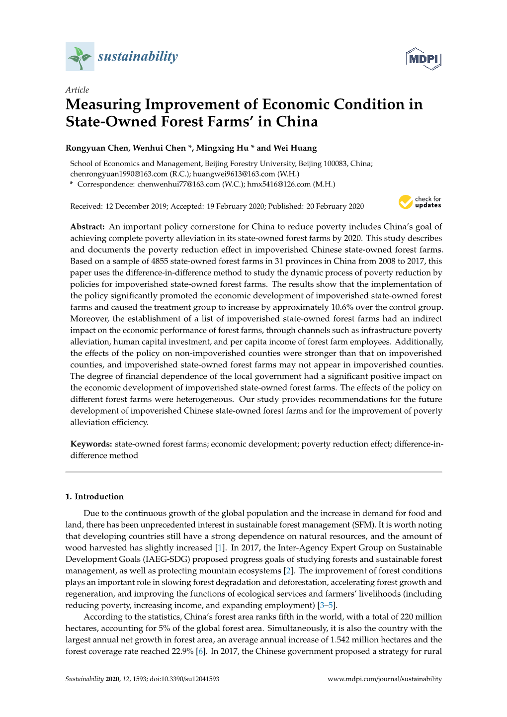 Measuring Improvement of Economic Condition in State-Owned Forest Farms’ in China