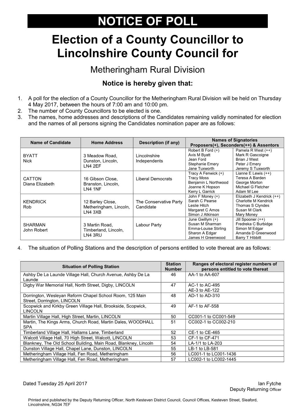 Notice of Poll Metheringham Rural