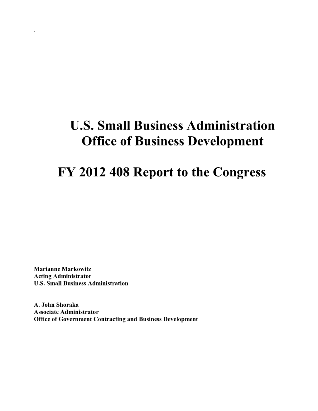 U.S. Small Business Administration Office of Business Development FY