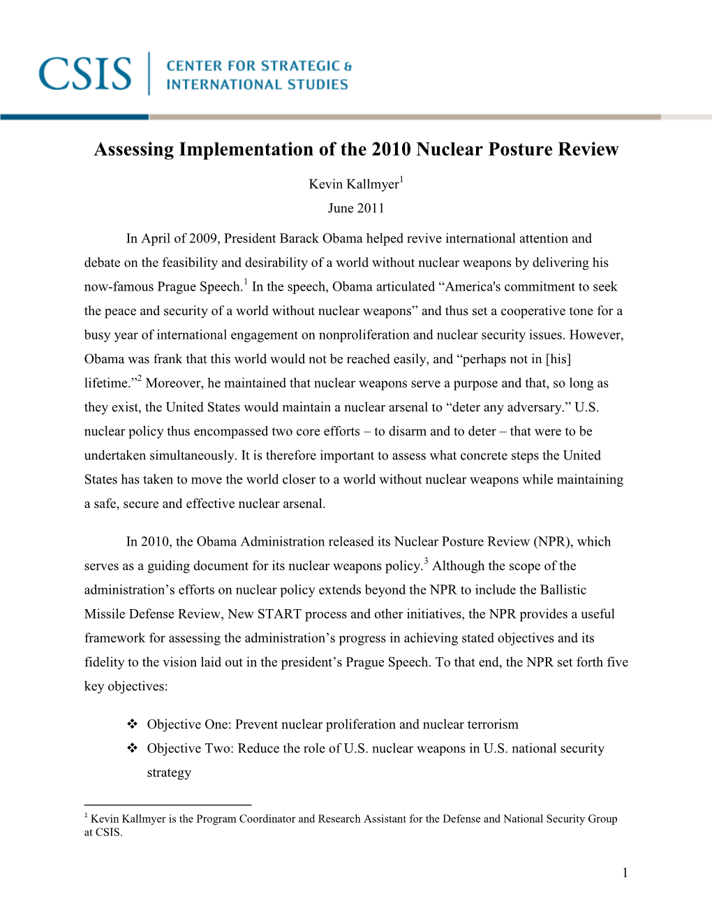 Assessing Implementation of the Nuclear Posture Review