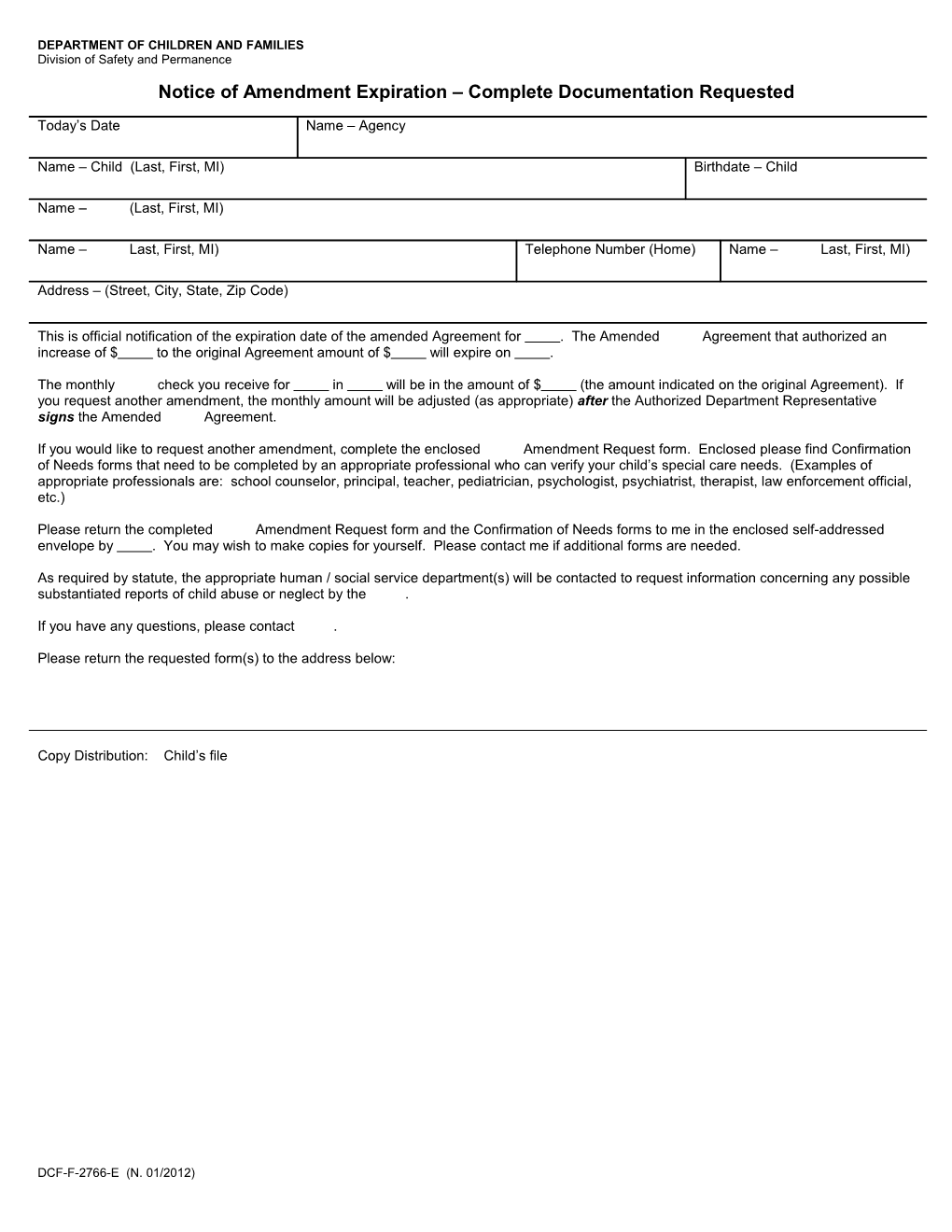 Notice Of Amendment Expiration - Documentation Requested