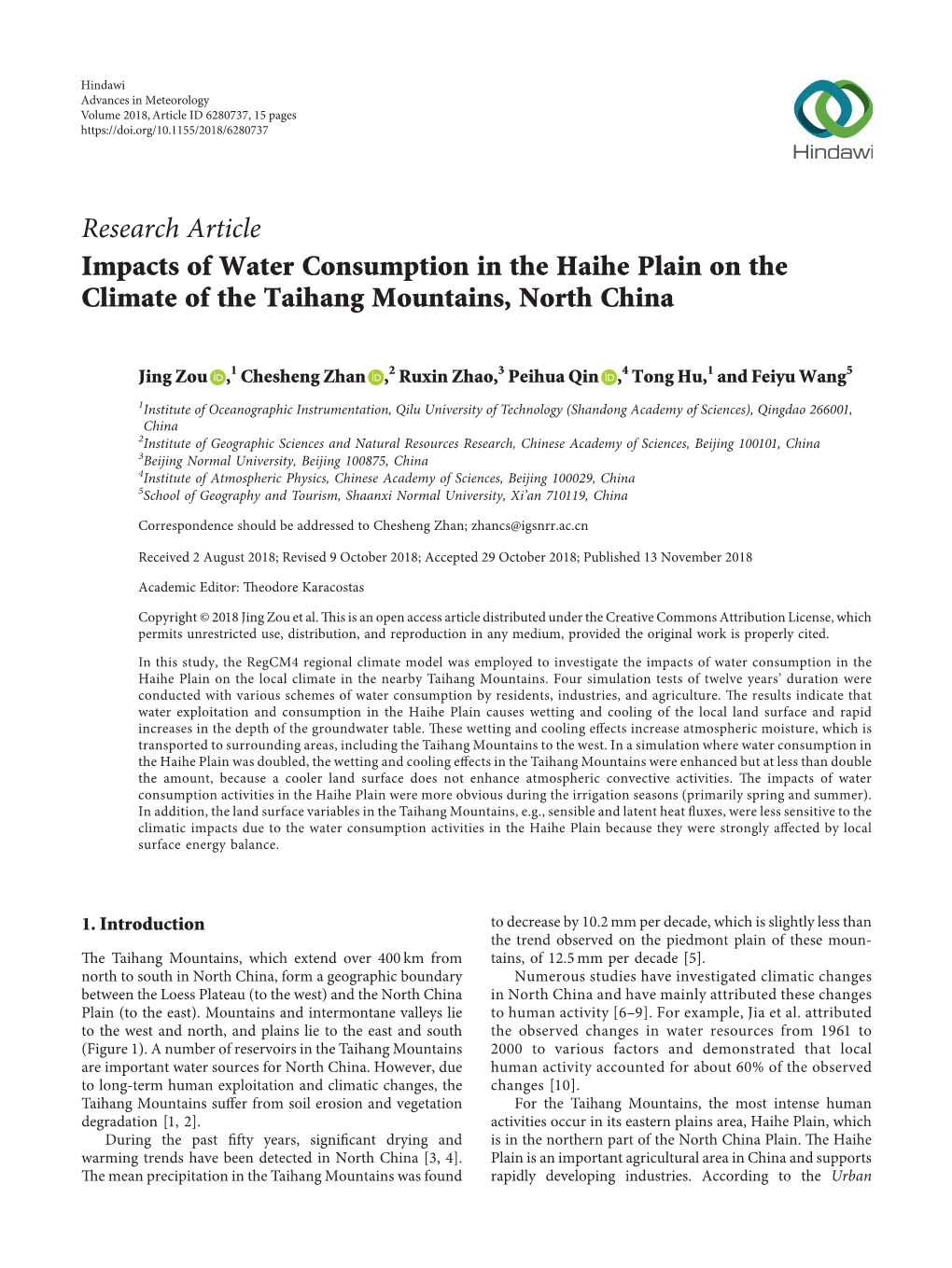 Impacts of Water Consumption in the Haihe Plain on the Climate of the Taihang Mountains, North China