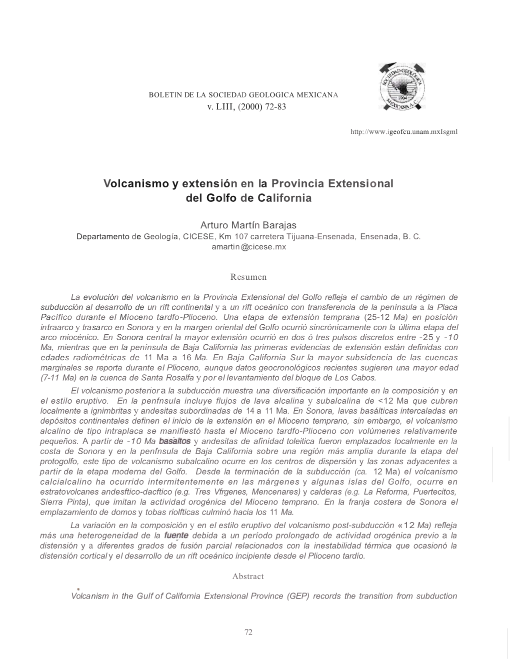 Volcanismo Y Extensión En La Provincia Extensional Del Golfo De California