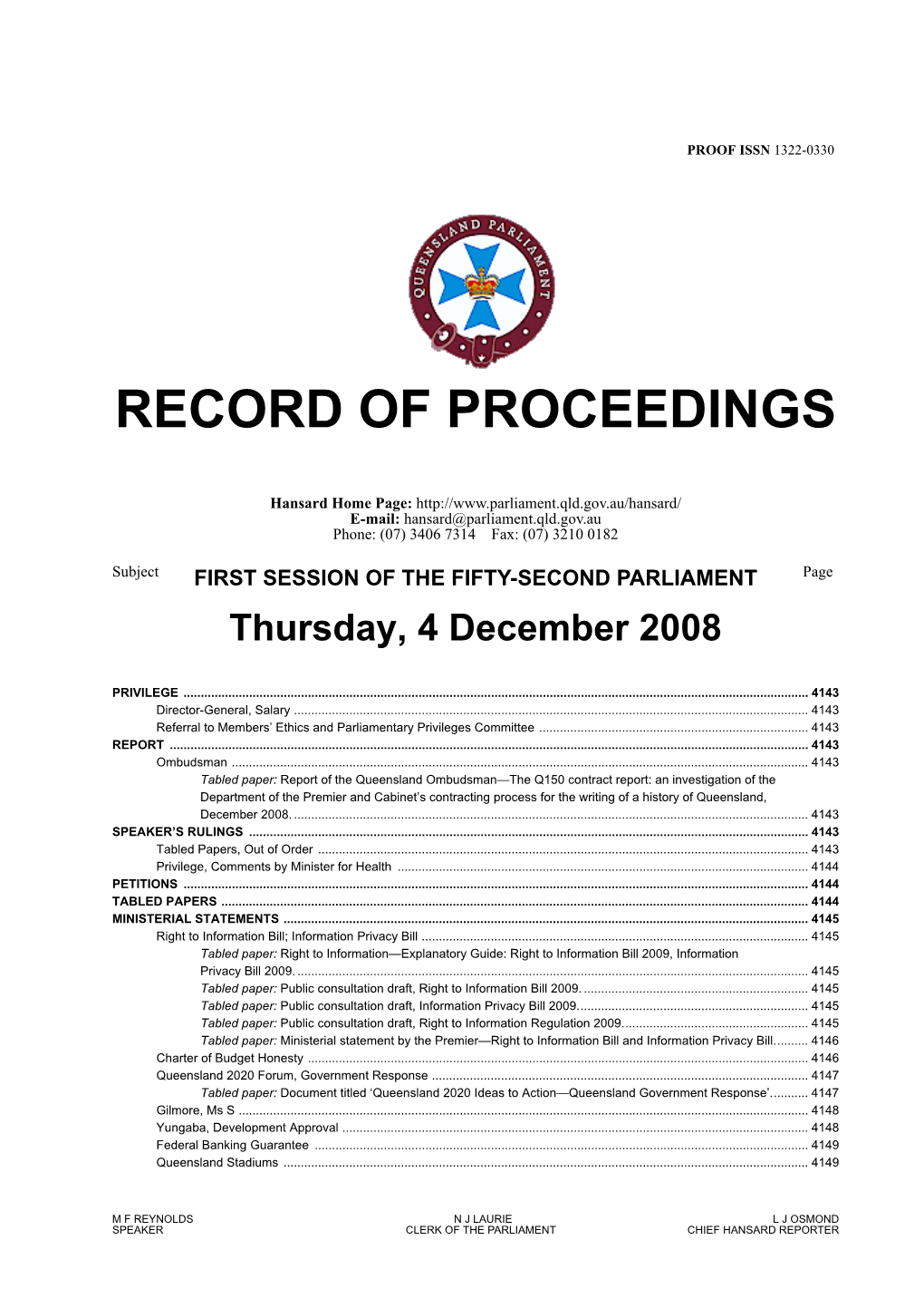 Record of Proceedings