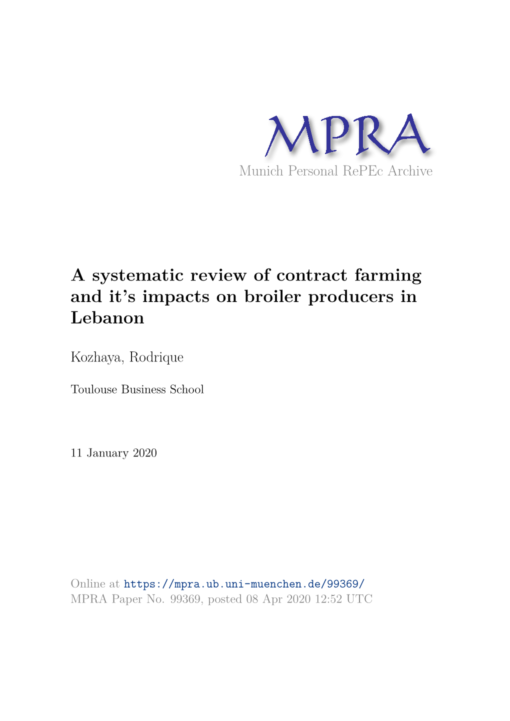 A Systematic Review of Contract Farming and It's Impacts on Broiler