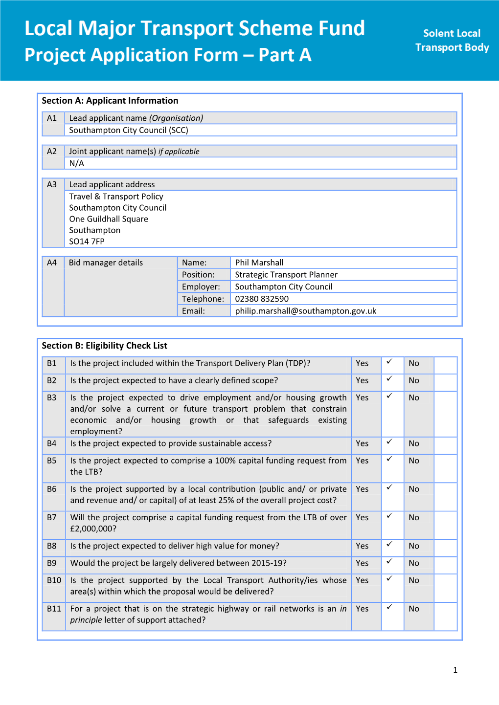 Applicant Information Section B