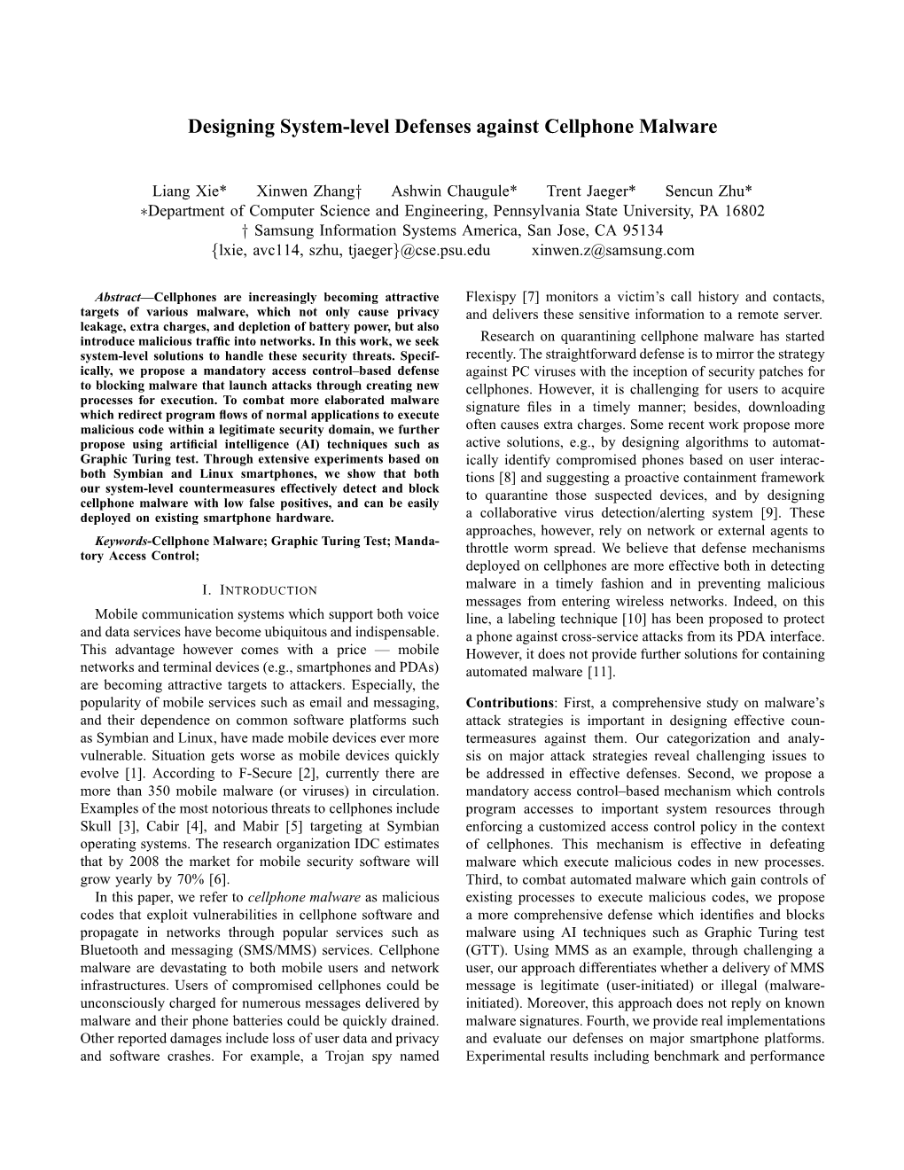 Designing System-Level Defenses Against Cellphone Malware