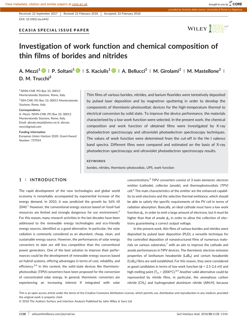 Investigation of Work Function and Chemical Composition of Thin Films of Borides and Nitrides