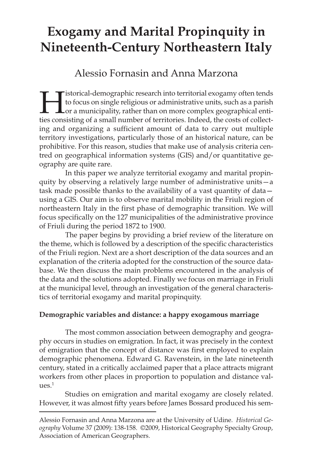 Exogamy and Marital Propinquity in Nineteenth-Century Northeastern Italy