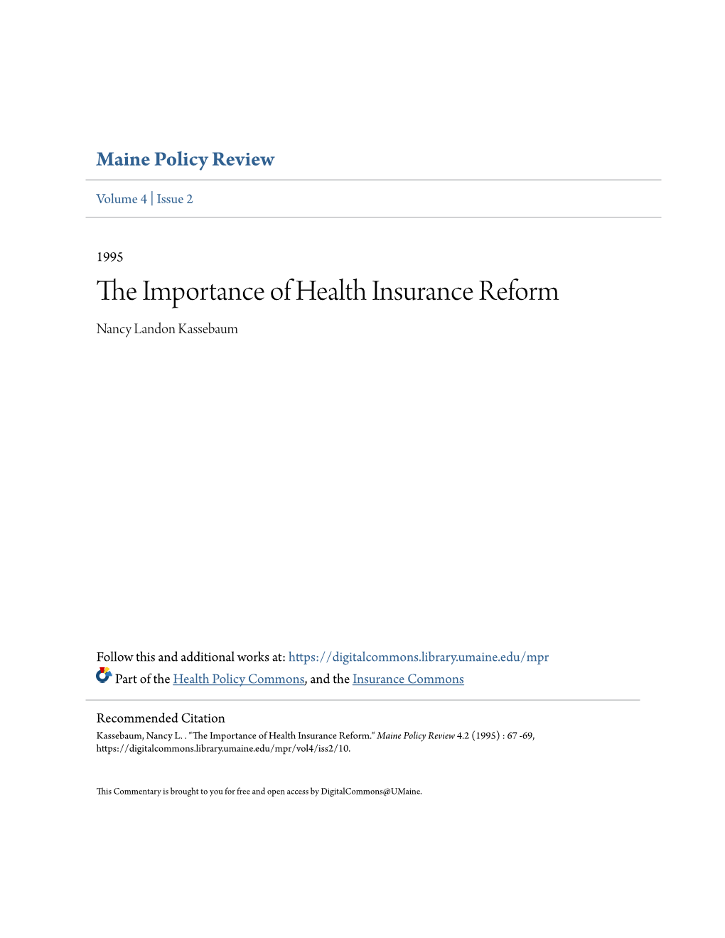The Importance of Health Insurance Reform