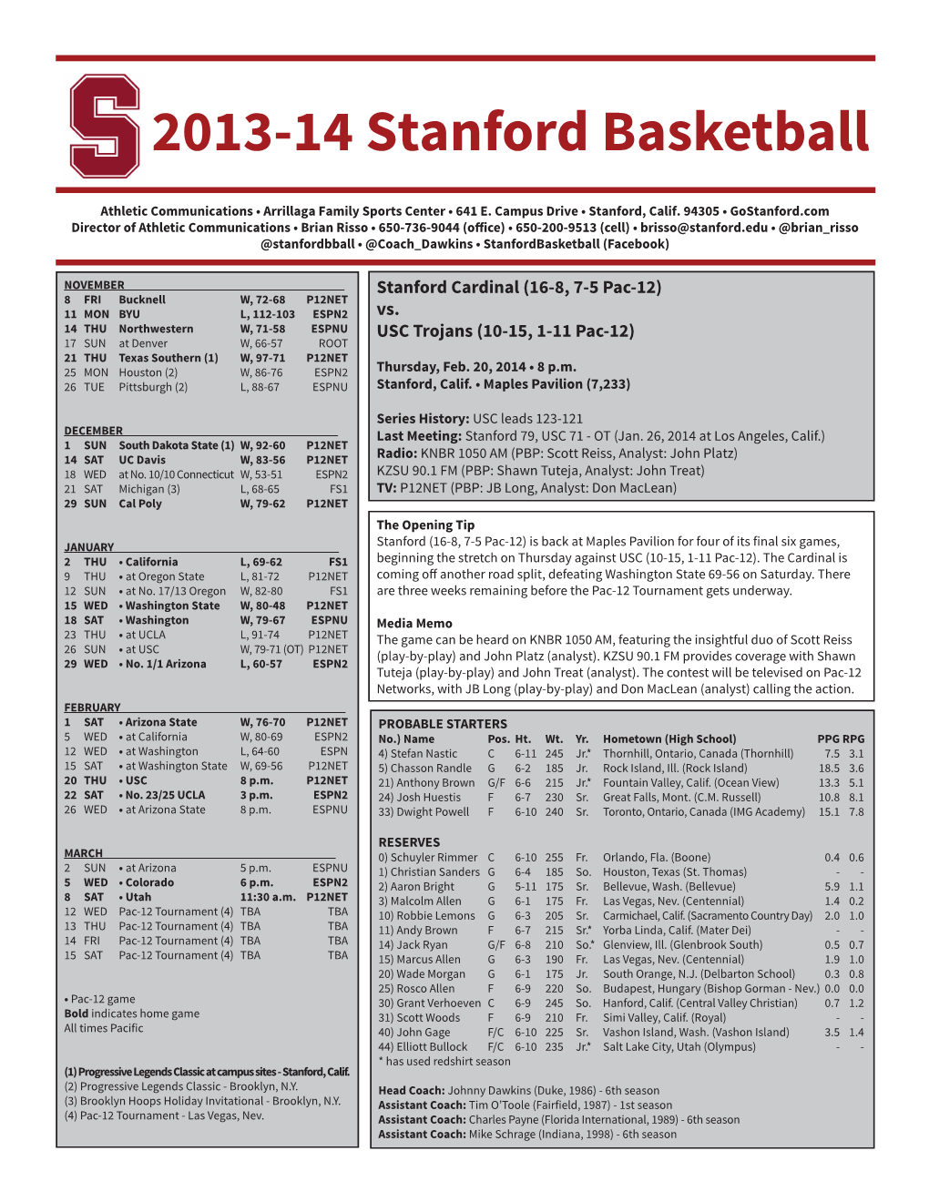 2013-14 Stanford Basketball