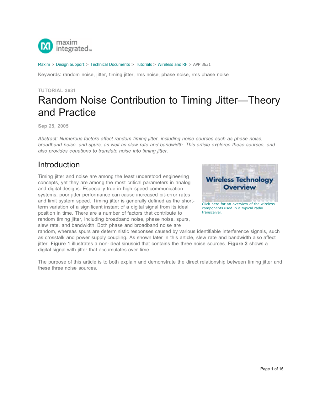 Random Noise Contribution to Timing Jitter—Theory and Practice