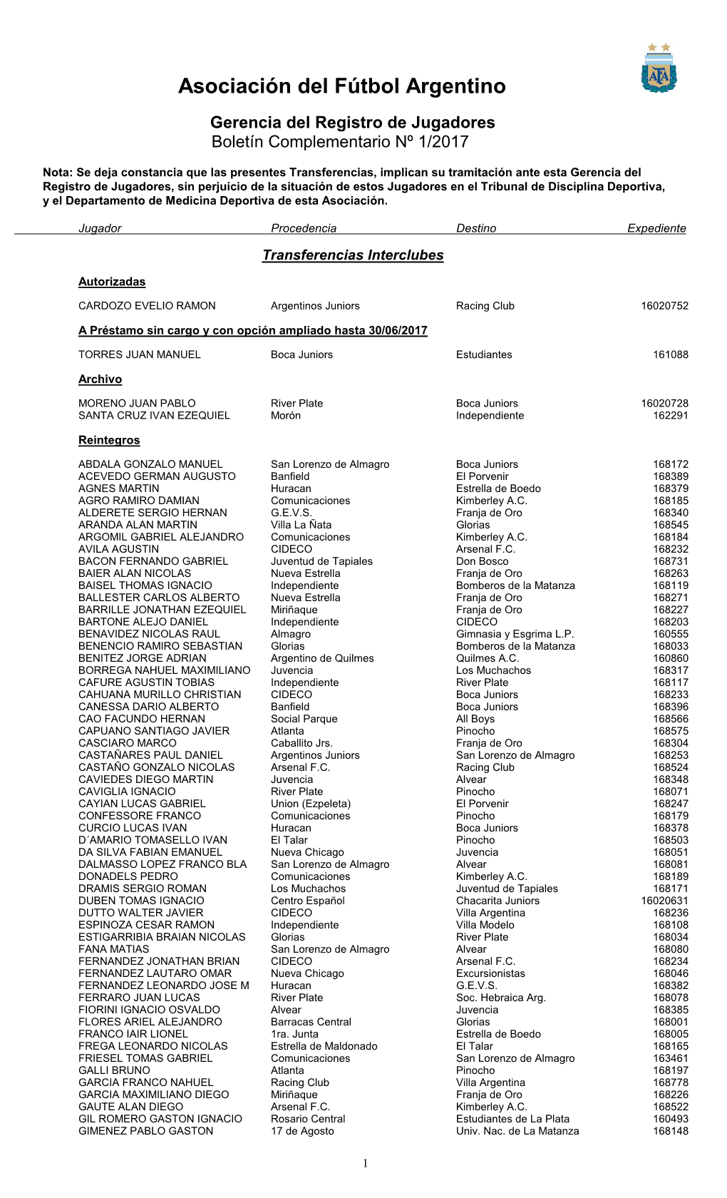 Boletin Jugadores 1-2017