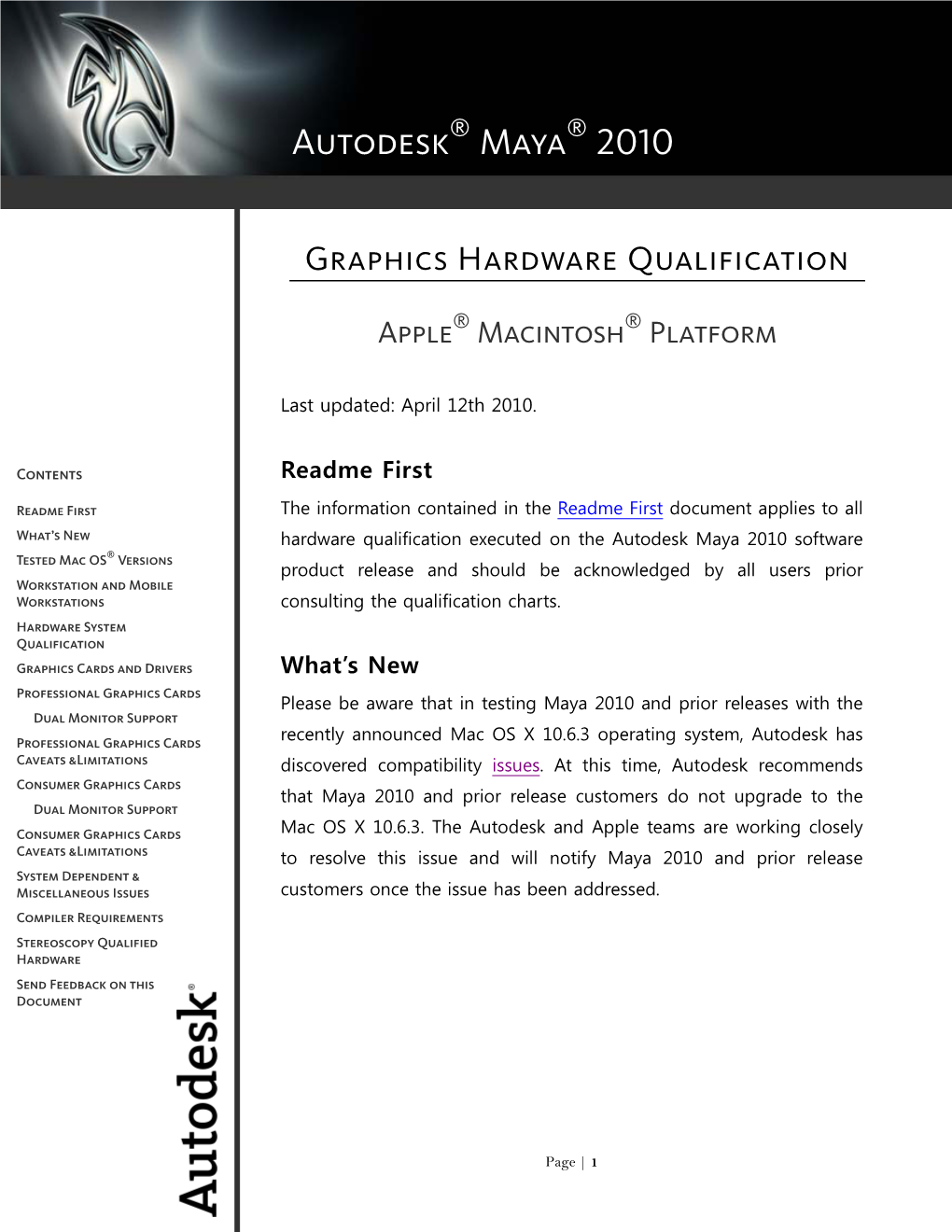 Autodesk Maya 2010 Graphics Mac Hardware Qualification