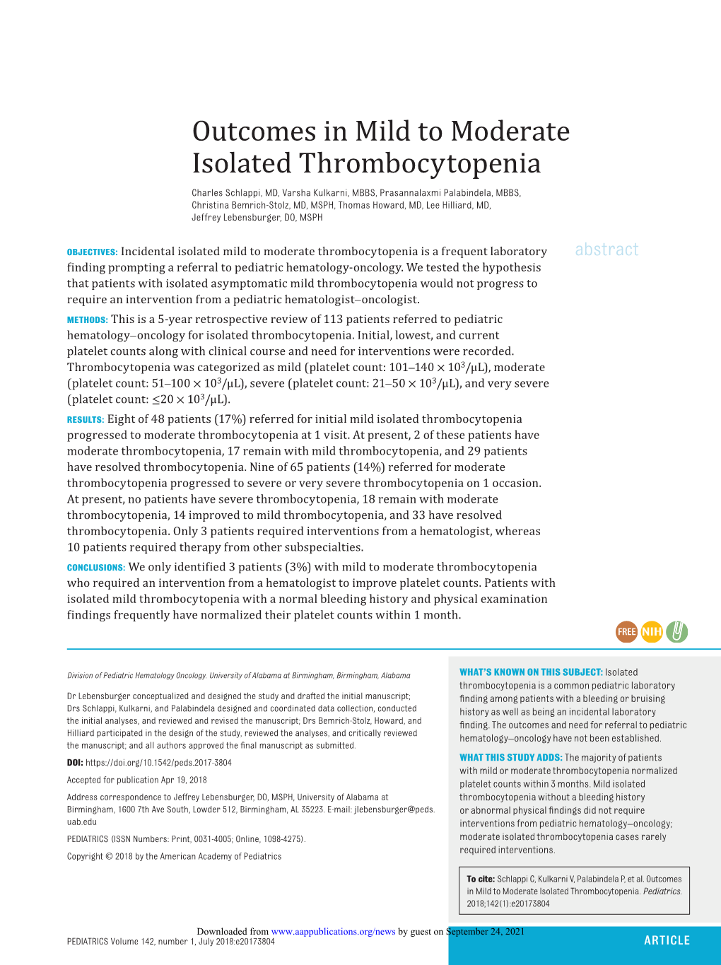 Outcomes in Mild to Moderate Isolated Thrombocytopenia