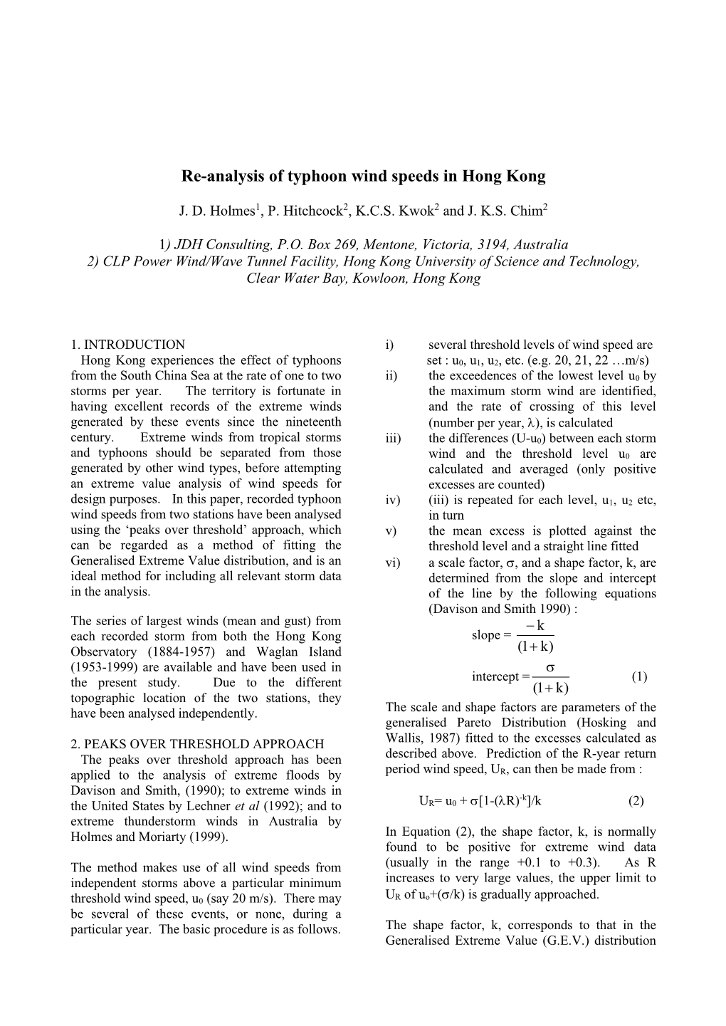 Re-Analysis of Typhoon Wind Speeds in Hong Kong