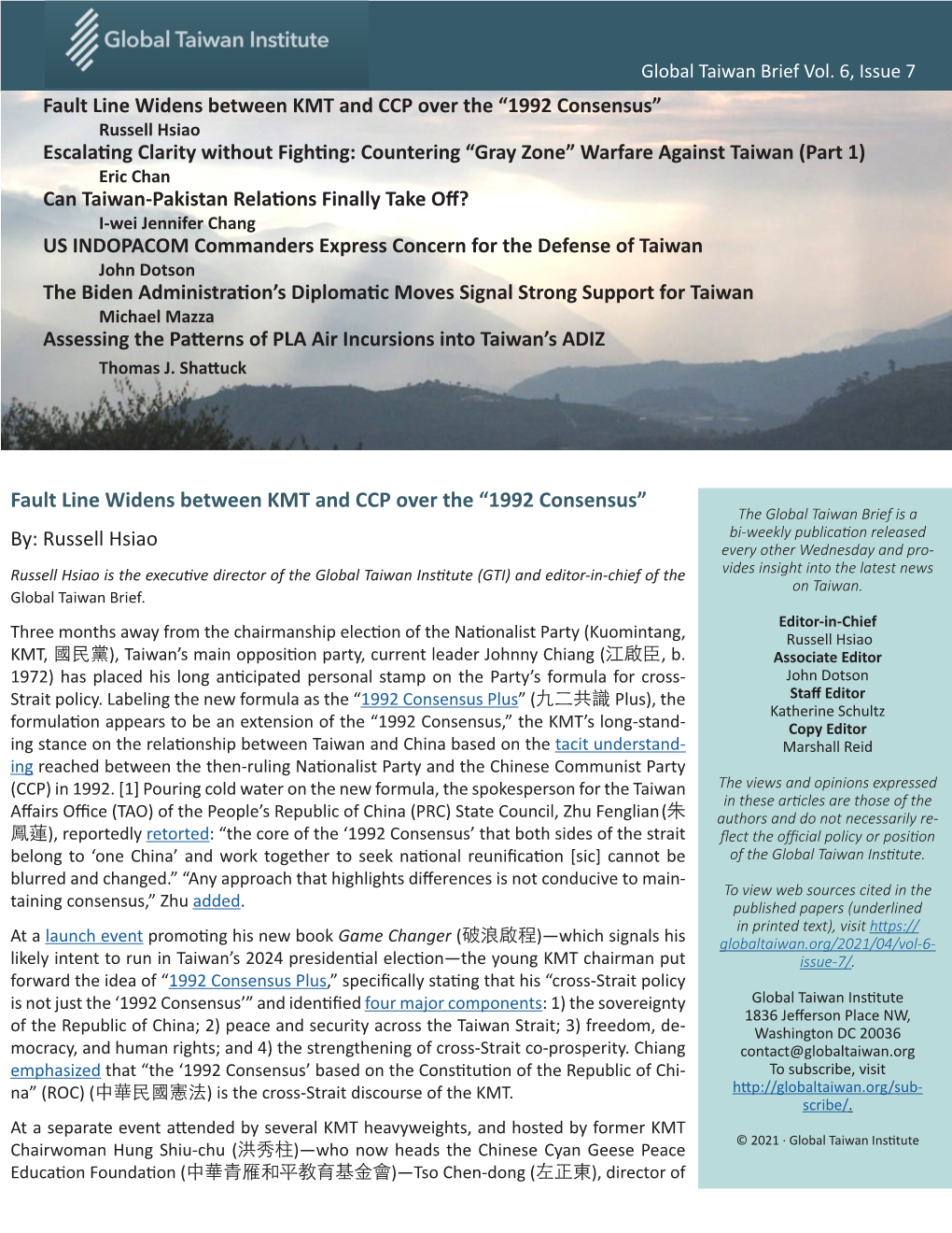 Fault Line Widens Between KMT and CCP Over the “1992 Consensus” Escalating Clarity Without Fighting: Countering “Gray Zone