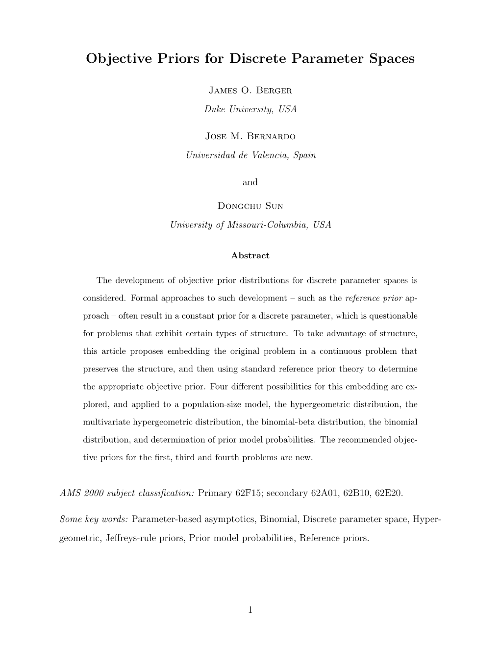 Objective Priors for Discrete Parameter Spaces