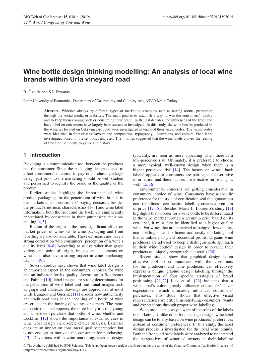 An Analysis of Local Wine Brands Within Urla Vineyard Road