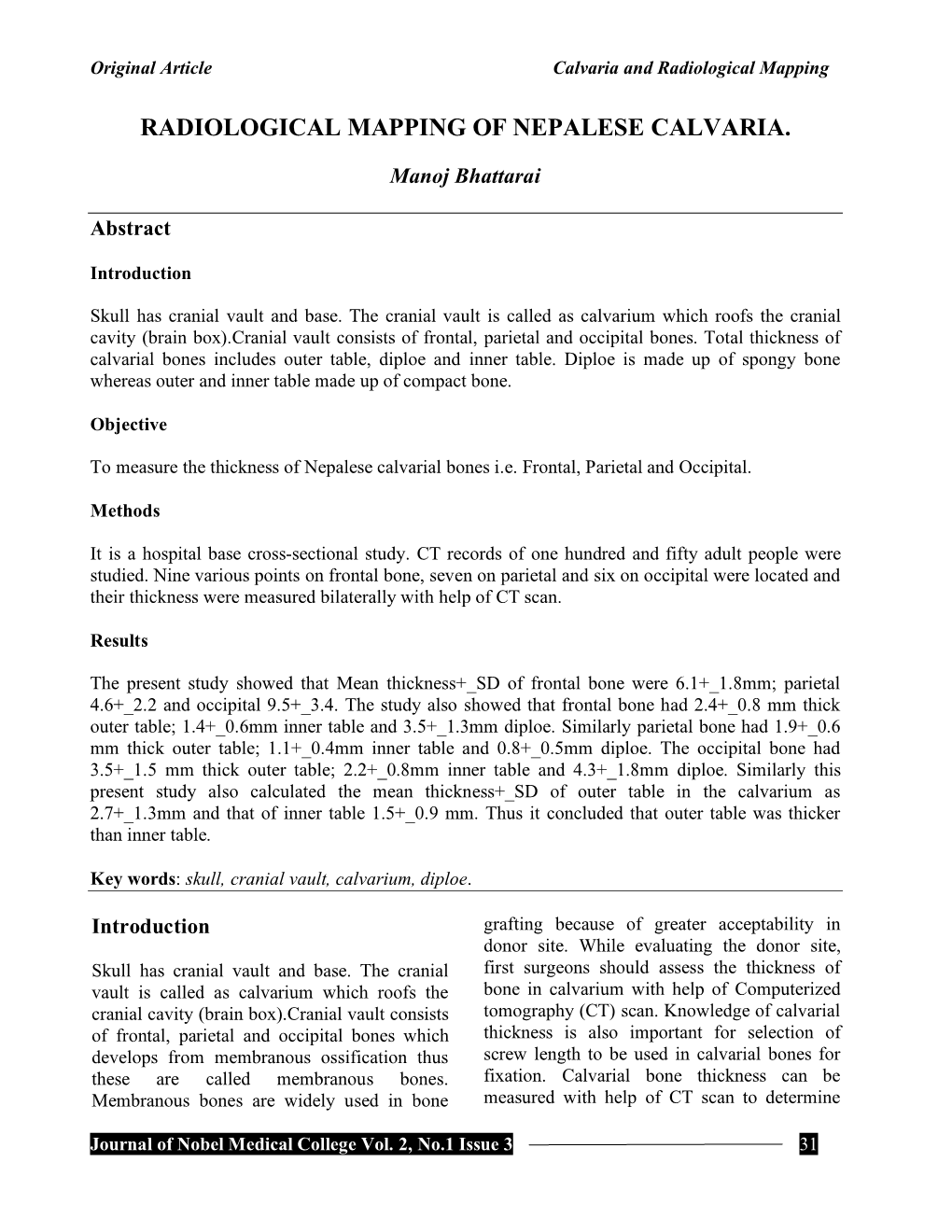 Radiological Mapping of Nepalese Calvaria