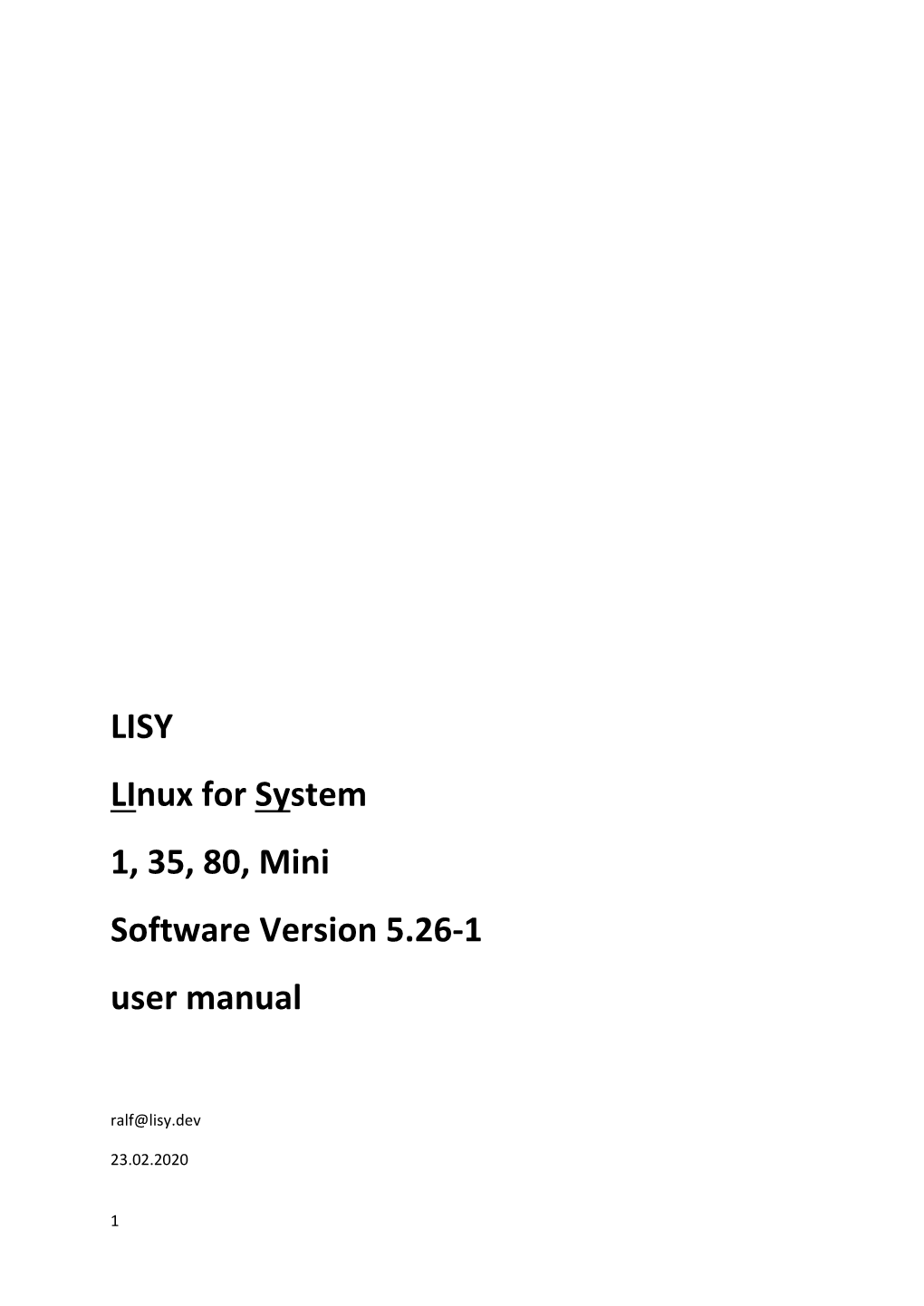 LISY Linux for System 1, 35, 80, Mini Software Version 5.26-1 User Manual