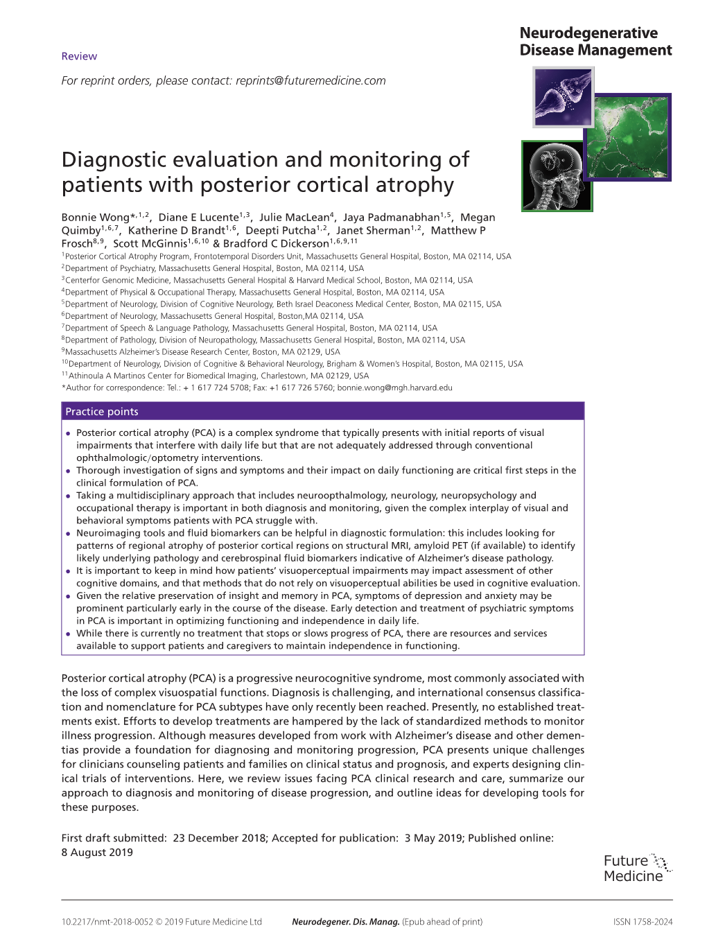 Diagnostic Evaluation and Monitoring of Patients with Posterior Cortical Atrophy