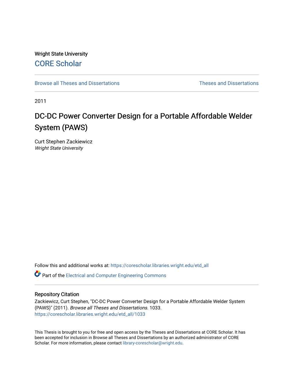 DC-DC Power Converter Design for a Portable Affordable Welder System (PAWS)
