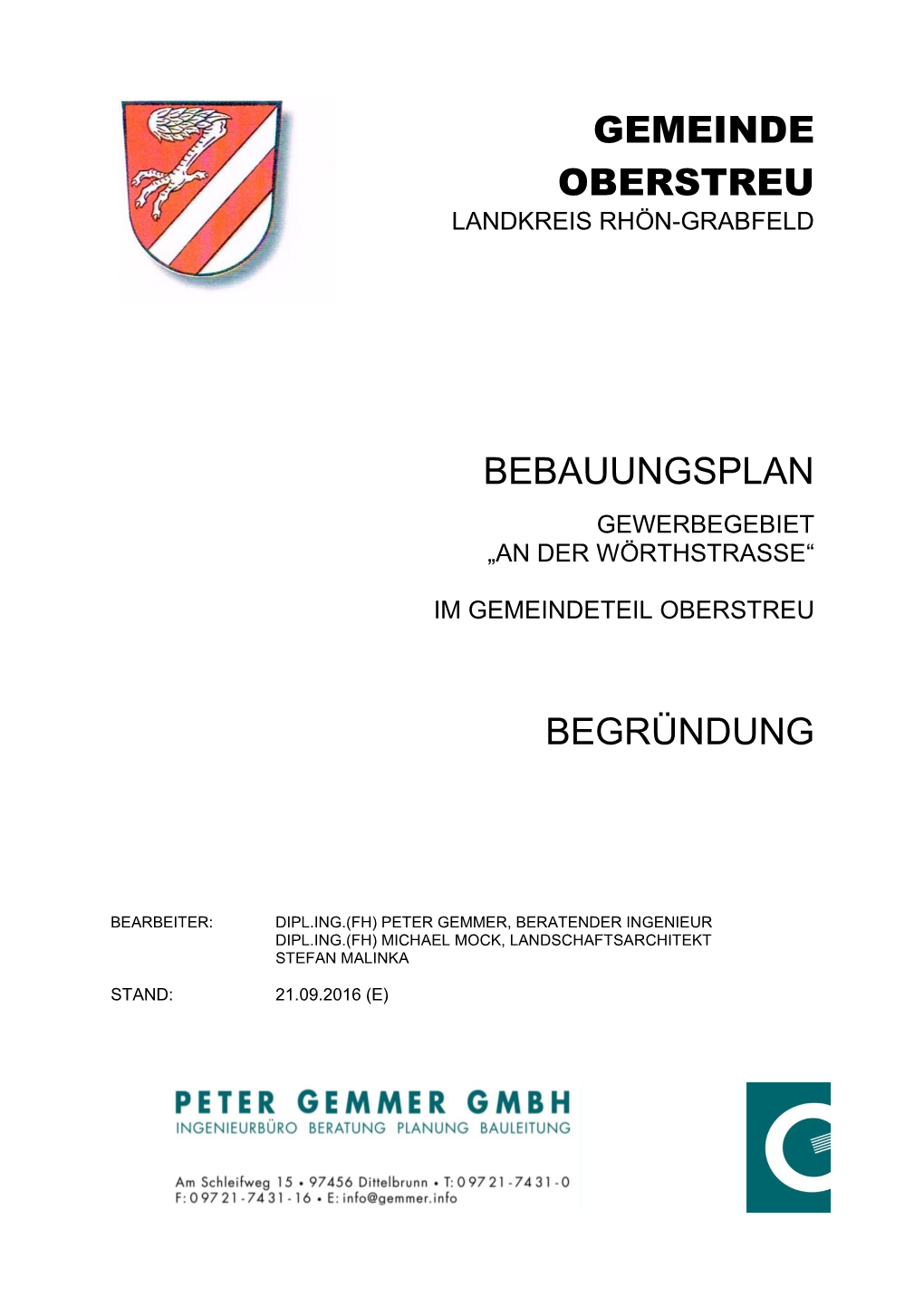 Gemeinde Oberstreu Bebauungsplan Begründung