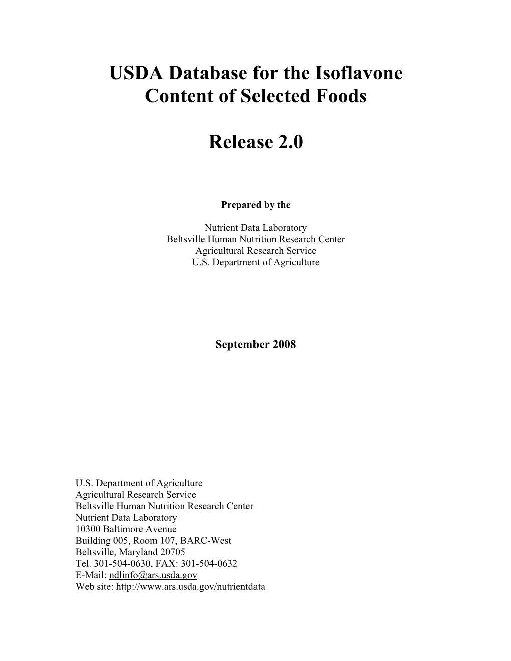 USDA Database for the Isoflavone Content of Selected Foods