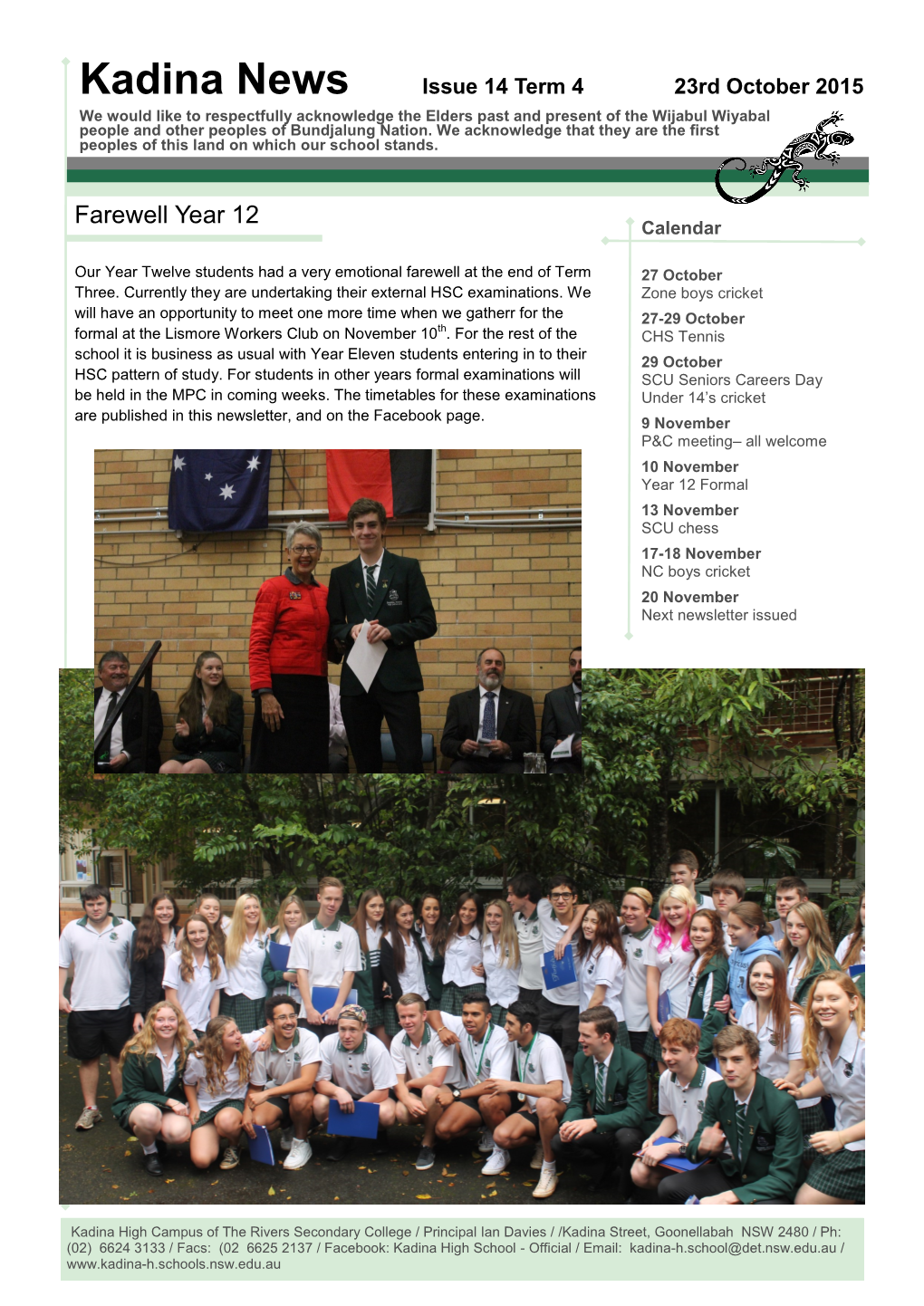 Farewell Year 12 Calendar