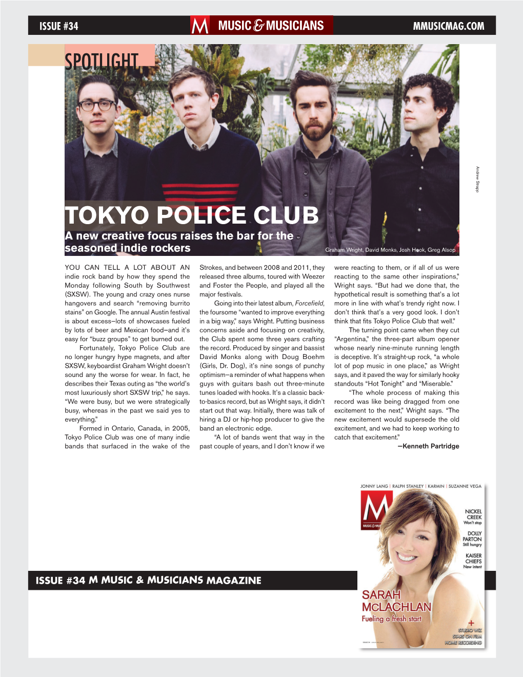 Tokyo Police Club a New Creative Focus Raises the Bar for the Seasoned Indie Rockers Graham Wright, David Monks, Josh Hook, Greg Alsop