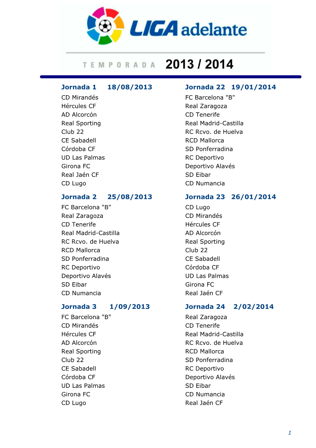 Campeonato Nacional De Liga Calendario De Segunda División Temporada 2013-2014
