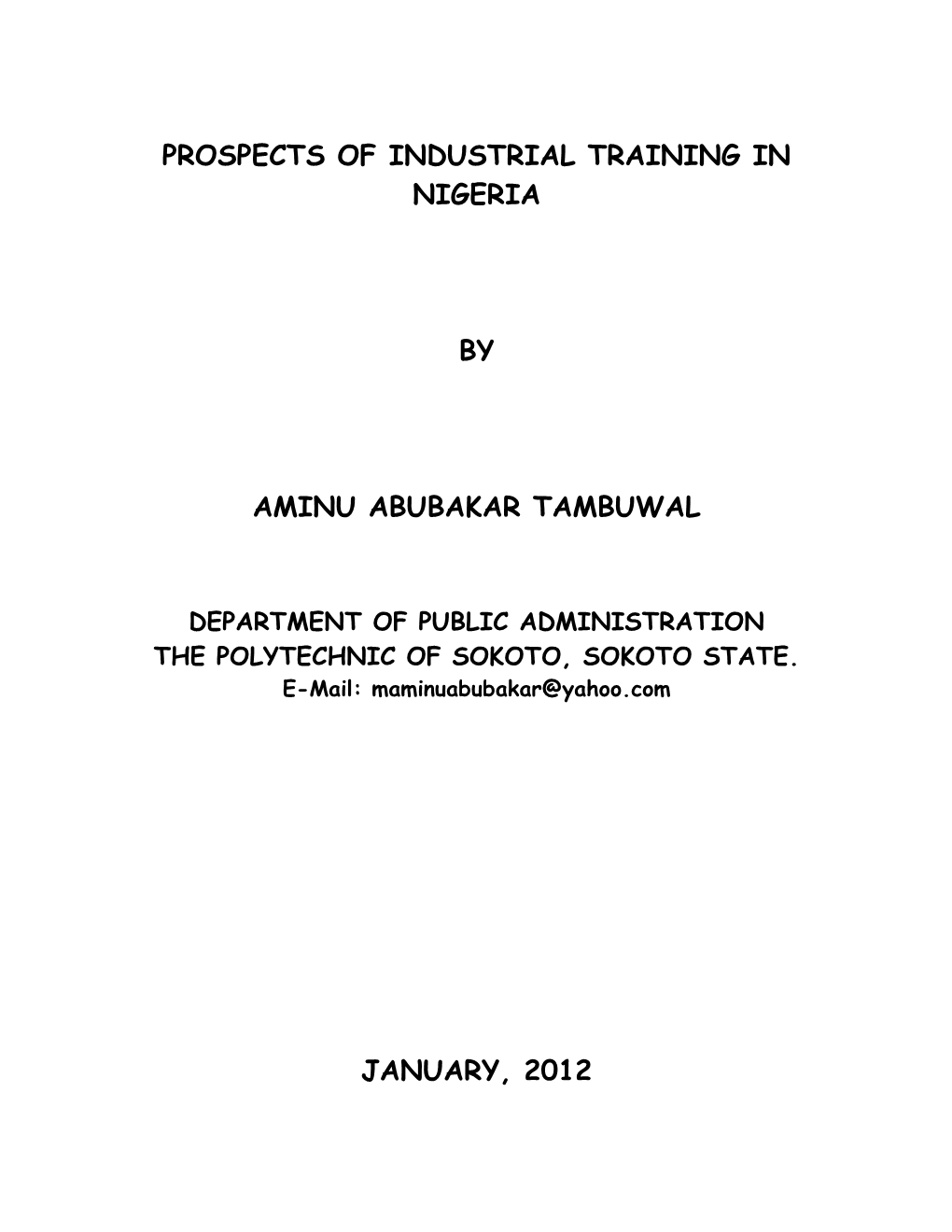 Prospect of Industrial Training in Nigeria
