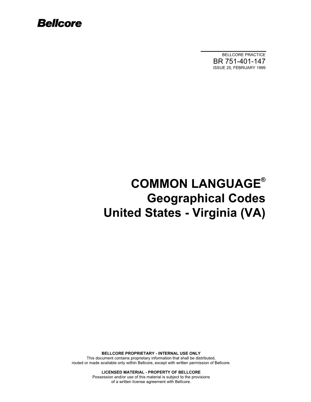 Geographical Codes United States - Virginia (VA)