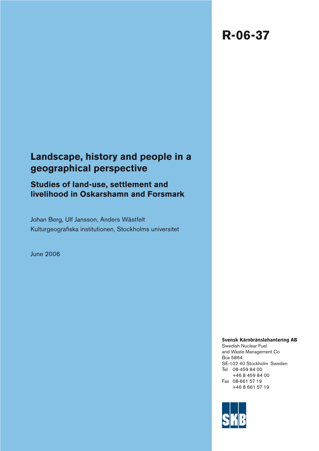 Landscape, History and People in Geographical Perspective