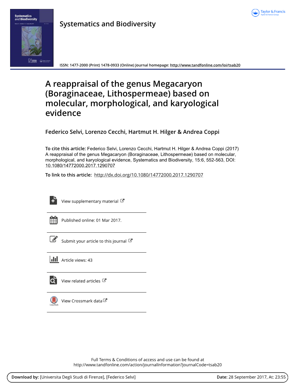 A Reappraisal of the Genus Megacaryon \(Boraginaceae