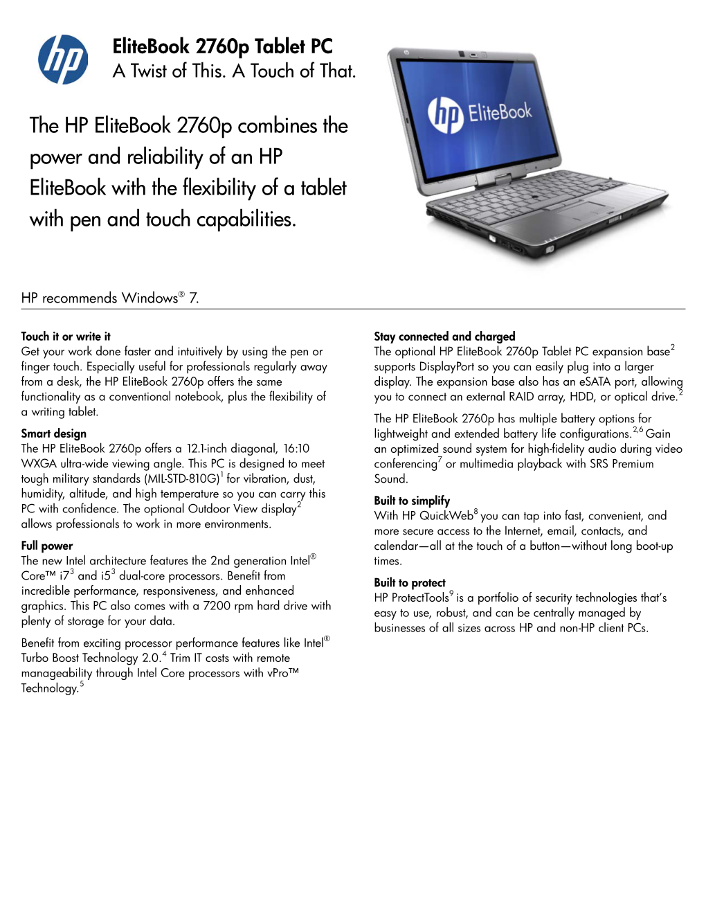 Elitebook 2760P Tablet PC