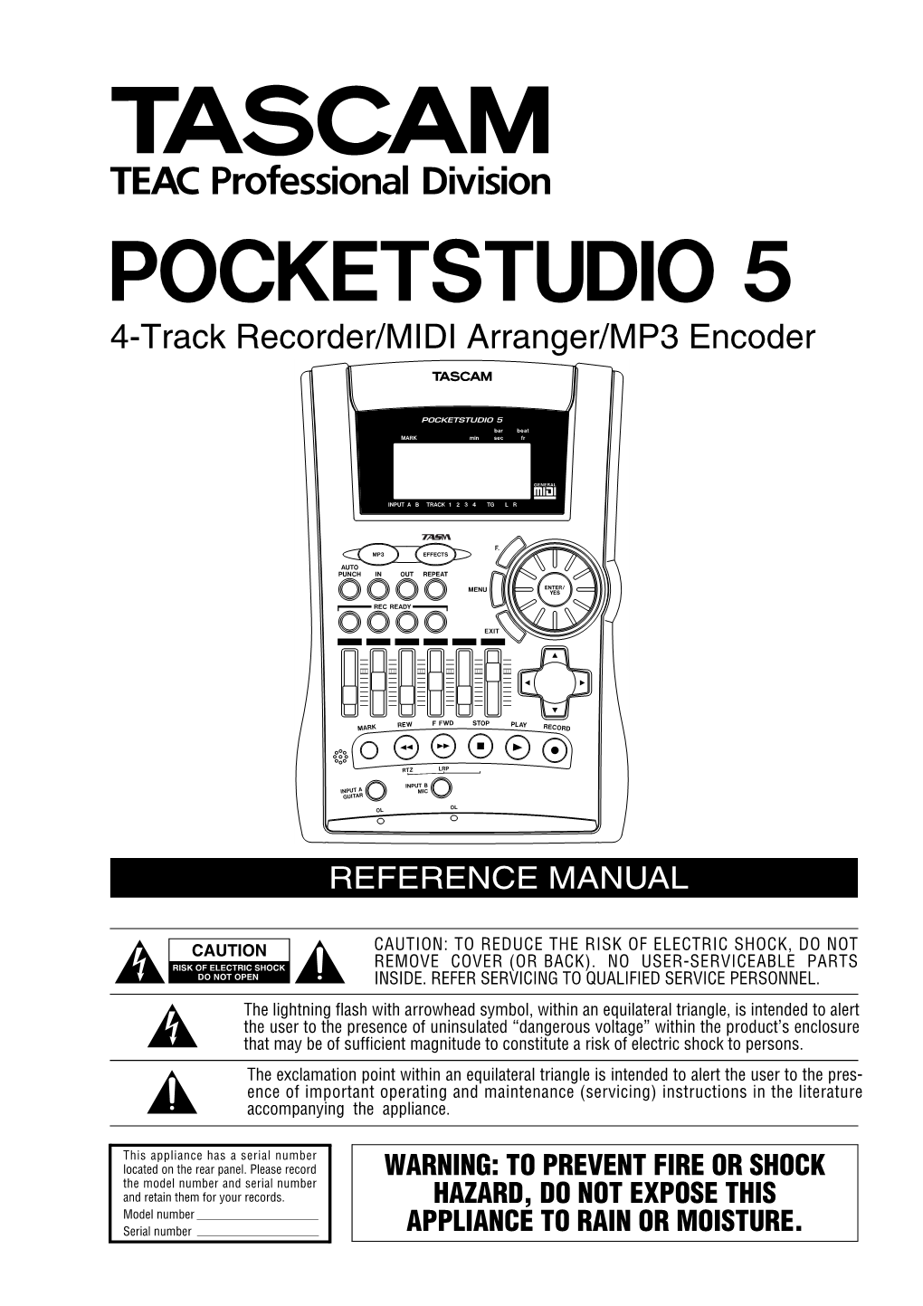 POCKETSTUDIO 5 4-Track Recorder/MIDI Arranger/MP3 Encoder