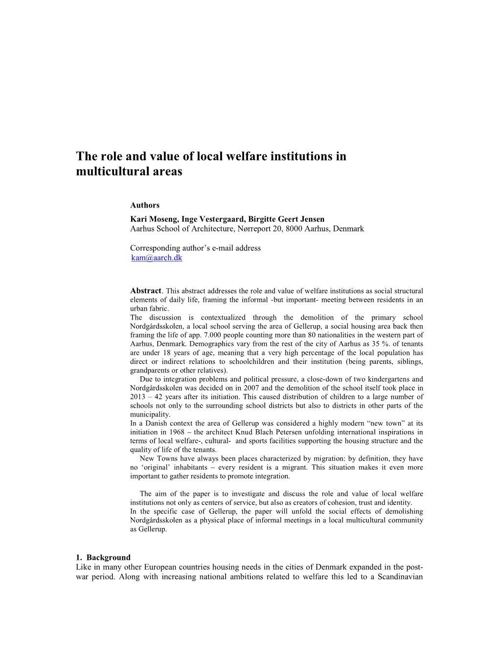 The Role and Value of Local Welfare Institutions in Multicultural Area Final