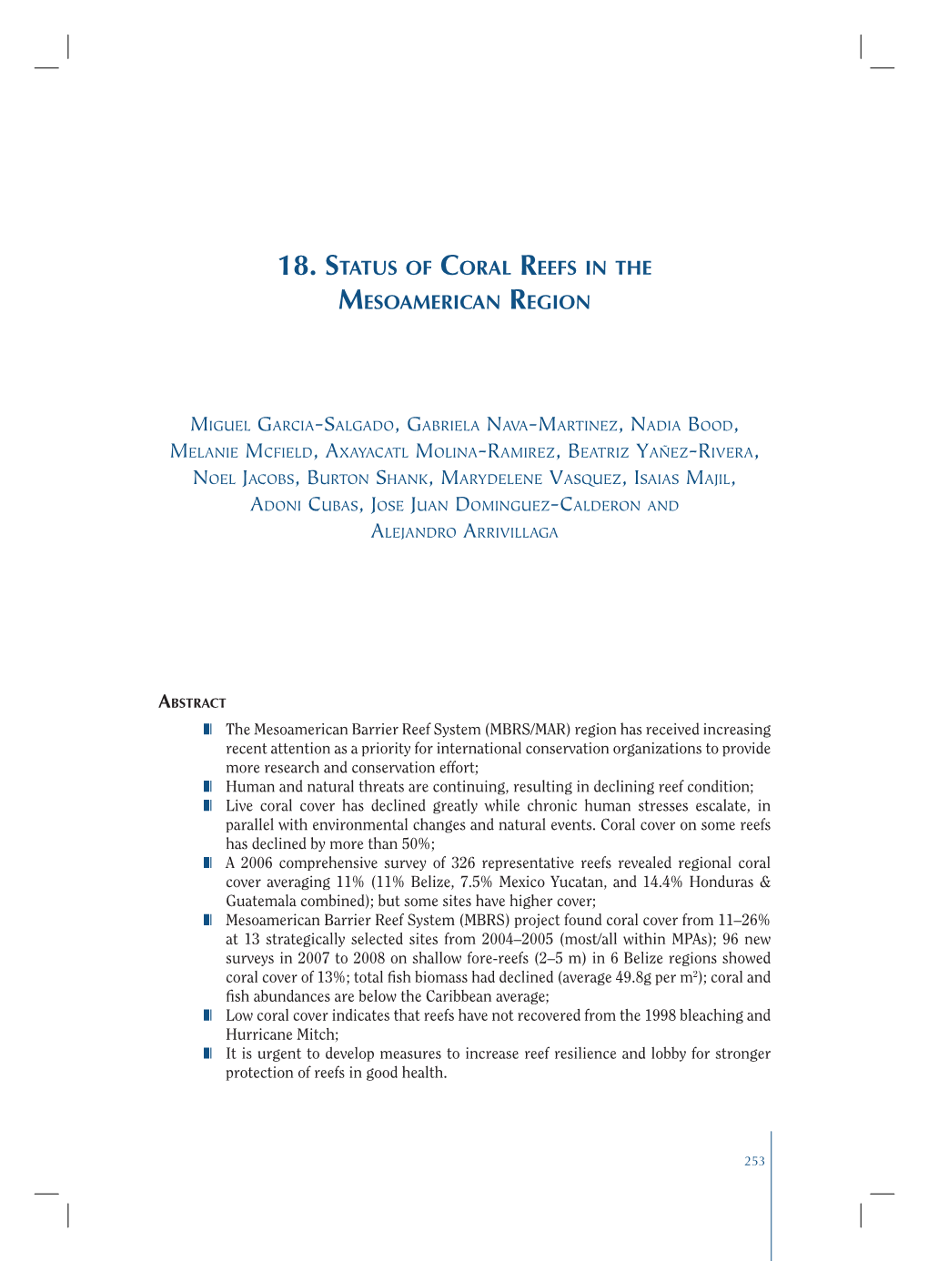 18. Status of Coral Reefs in the Mesoamerican Region