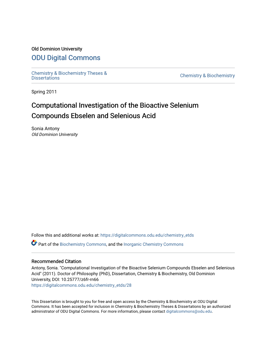 Computational Investigation of the Bioactive Selenium Compounds Ebselen and Selenious Acid