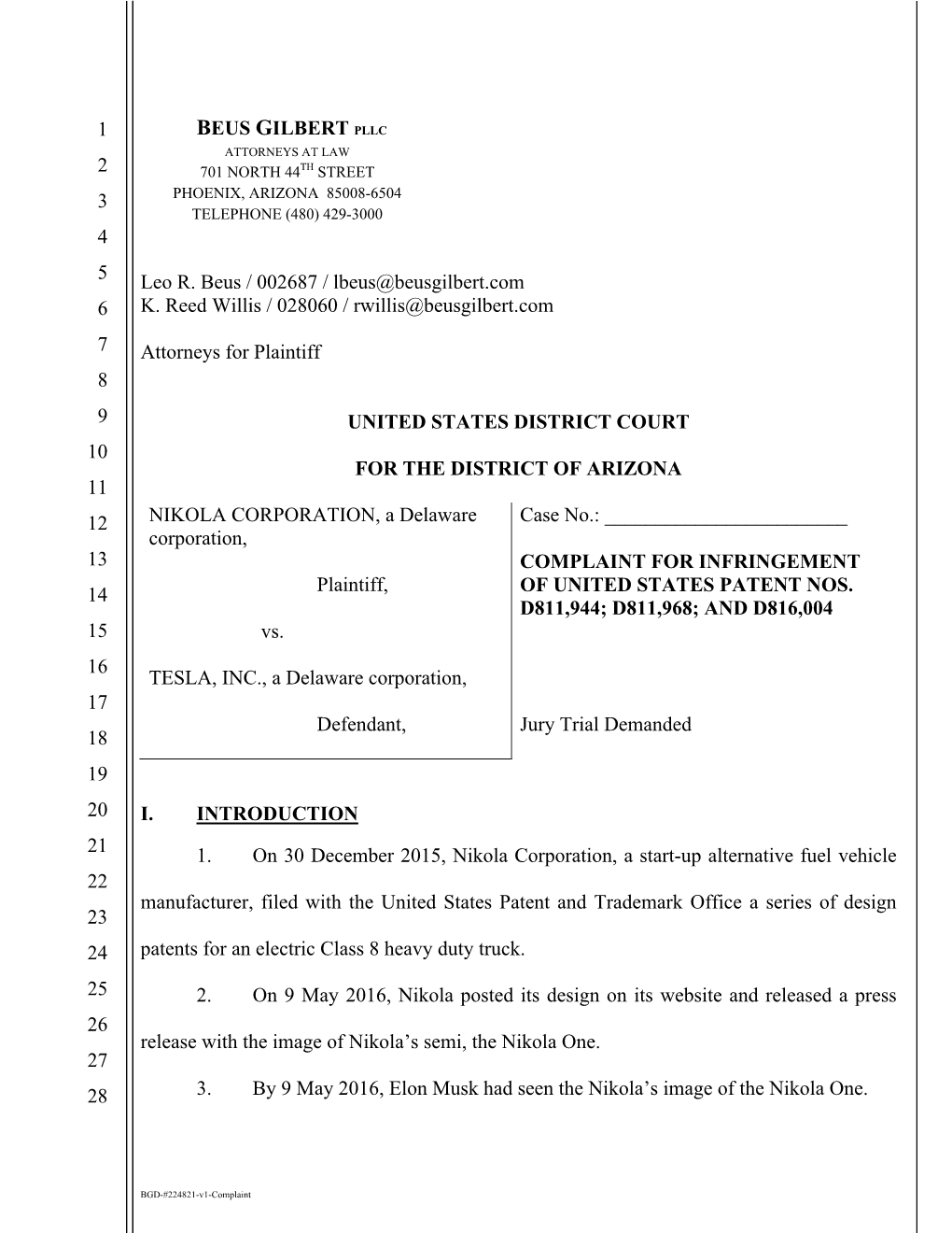 COMPLAINT for INFRINGEMENT Plaintiff, 14 of UNITED STATES PATENT NOS