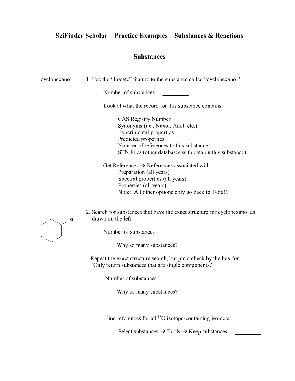 Scifinder Scholar Practice Examples