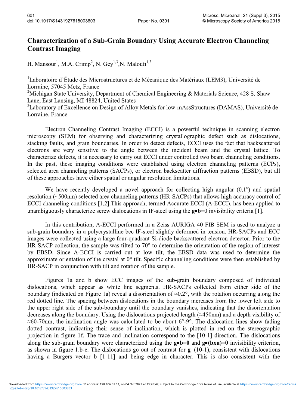 Characterization of a Sub-Grain Boundary Using Accurate Electron Channeling Contrast Imaging