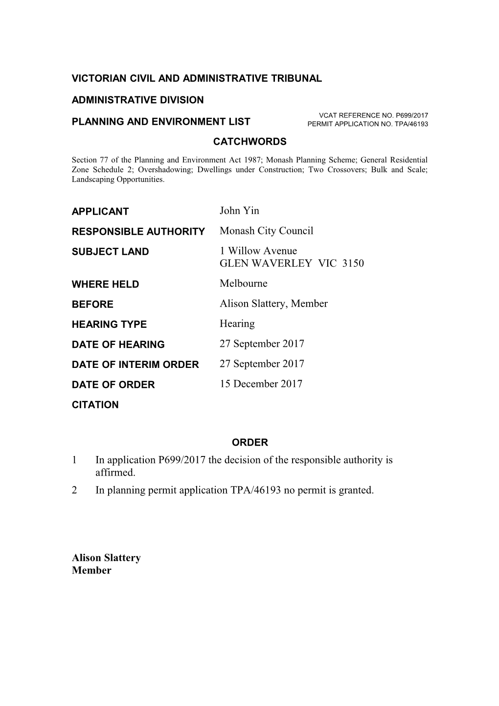 Victorian Civil and Administrative Tribunal s6